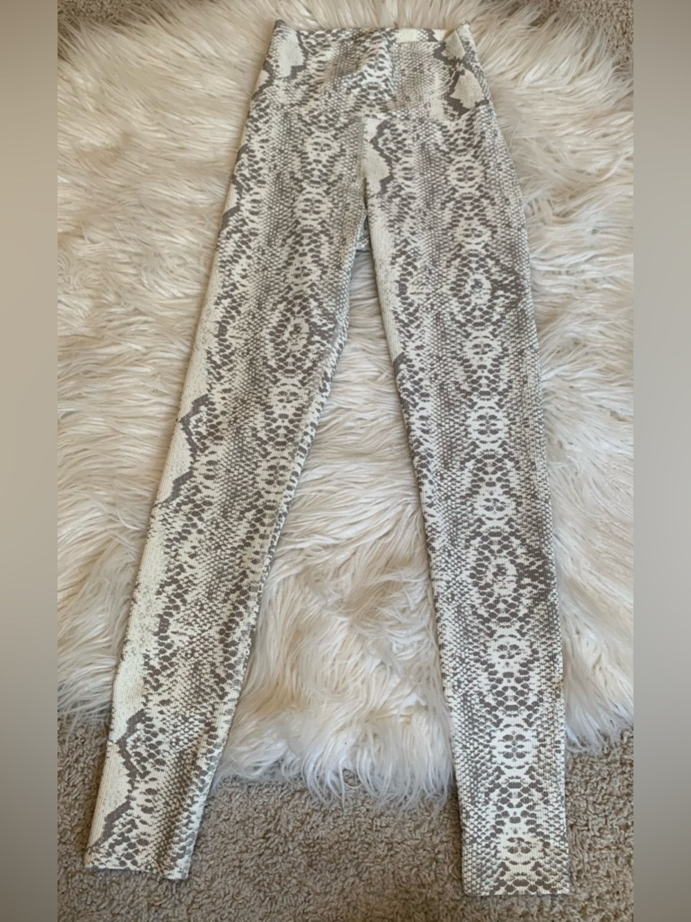 Beach Riot Ayla Snake Print Ribbed Knit Leggings Cream Size XS